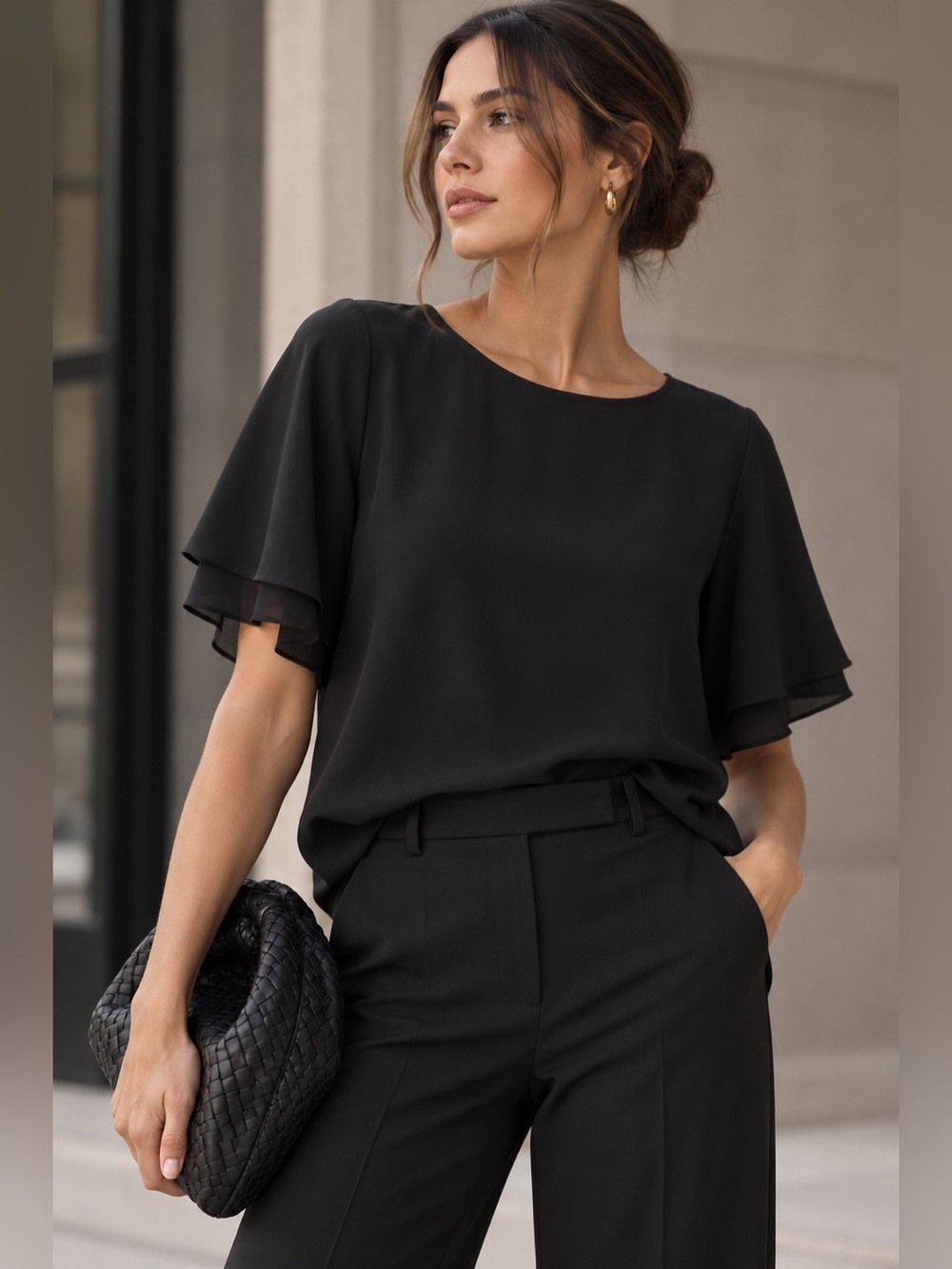 Club Monaco Black Layered Flutter Sleeve Blouse – NWT – Medium